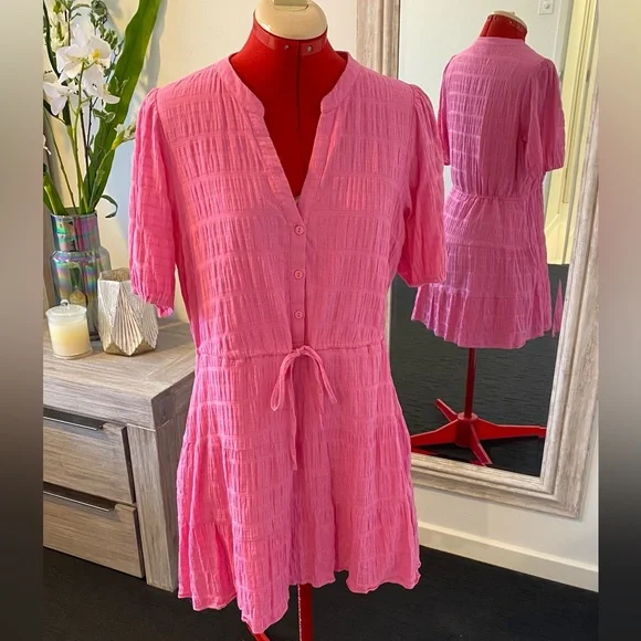 Size 12 - Forever New Posie Textured Smock Shirt Dress in Pink Cosmos - Picture 13 of 13